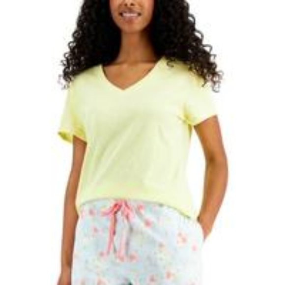 CHARTER CLUB Women's Everyday Cotton V-Neck Pajama Lounge T-Shirt, Yellow Sizes - Picture 1 of 1